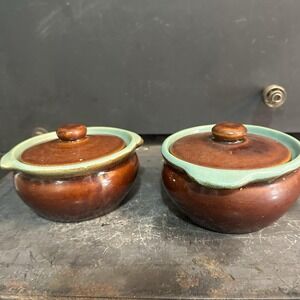 Vintage 1940s Red Wing Provincial‎ Oomph Individual Lidded Casserole Soup Dishes